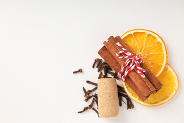 Ingredients for cooking mulled wine on white background