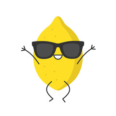 Lemon jumping cute character cartoon emotions joy happy smile face icon bright juicy fruit vector illustration.