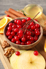 Ingredients for cooking mulled wine on wooden background