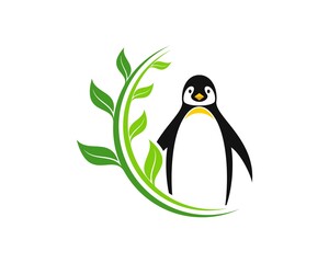 Circular nature leaf with penguin inside