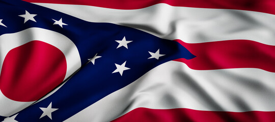 Waving flag concept. National flag of the US State of Ohio. Waving background. 3D rendering. - obrazy, fototapety, plakaty