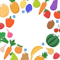 Fruits and vegetables frame with copy space, illustration in flat style