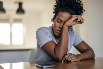 Adult woman, waking up early in the morning