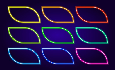 Neon set rounded rectangle. a collection of long-form frames with curved edges, glows in the dark with different bright colors, with an empty space inside inside