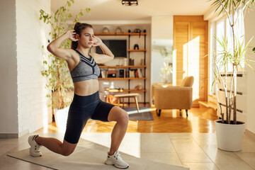 Hardworking caucasian woman, training indoors