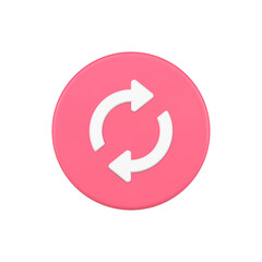 Pink rotation arrows refresh designator 3d button icon vector illustration