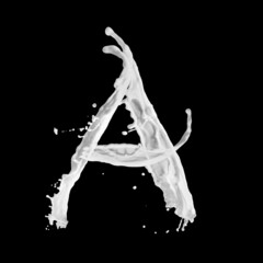 Letter A made of milk splash, isolated on black background