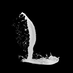 Letter L made of milk splash, isolated on black background
