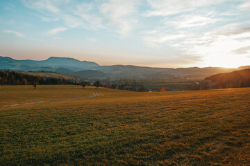 Fototapeta na wymiar Landscape in Austria. Beautiful sunset in the mountains.