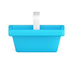 Side view blue empty plastic shopping cart buying 3d icon vector illustration