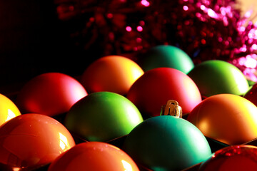 Colorful Christmas tree balls and garlands