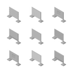Set of isometric spans fences, vector illustration.