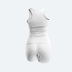 Mock up of white tank top, shorts, 3D rendering, female compression suit isolated on background.