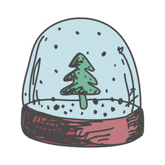  crystal snow ball with christmas tree hand drawn