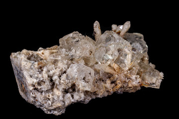 macro mineral fluorite stone on balck background