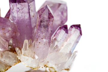 Amethyst Crystal Druse  macro mineral on white background