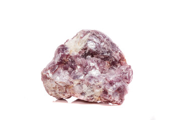 Macro mineral stone Lepidolite in the rock a white background