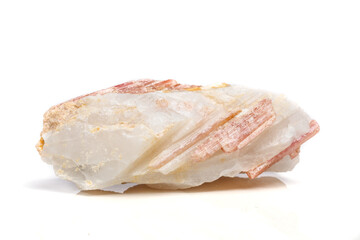 Macro mineral stone Tourmaline in the breed a white background