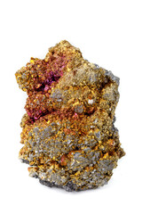 Macro mineral stone  Chalcopyrite on a white background