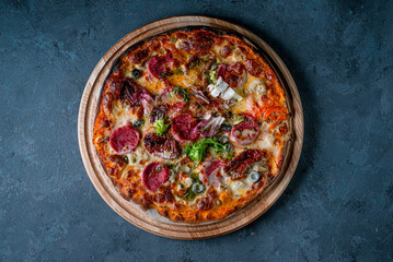 pizza on a board