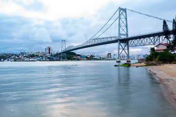 Hercílio Luz suspension bridge in gray colors, Florianopolis, Santa Catarina, Brazil, Florianópolis