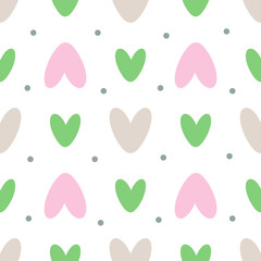 Repetitive hearts and polka dots. Cute romantic seamless pattern. Vector illustration.