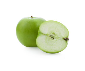 one green cut apple isolated on white background clipping path