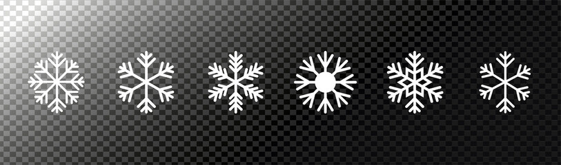 Snowflake set on transparent background. Isolated snowflake collection. Frost background. Christmas icon. Vector illustration