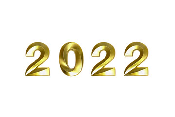 Happy New Year. Shiny golden numbers 2022 on a white background. Holidays concept. Flat lay, top view, copy space