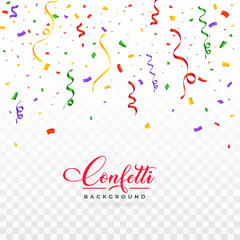 Realistic multicolored confetti vector for the festival. Confetti and tinsel falling background. Colorful confetti isolated on transparent background. Carnival elements. Birthday party celebration.
