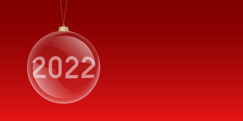 Christmas bauble with 2022 inscription. Poster with copy space. Vector illustration.
