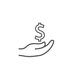 Hand holding dollar icon isolated on white background. Trendy hand holding dollar icon in flat style. Template for app, ui and logo, vector illustration, eps 10