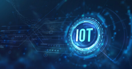 Internet of things - IOT concept. Businessman offer IOT products and solutions. Internet, business, Technology and network concept. 3d illustration.