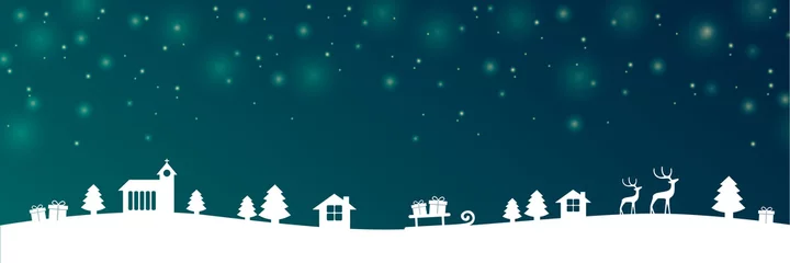 Möbelaufkleber Weihnachtsgrenze mit Kirchentannenhaushirsch und Geschenklandschaft © krissikunterbunt