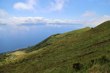 The green landscape of the island of Sao Jorge, Azores