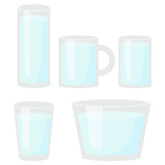 vector illustration of a glass filled with water. containers of various shapes