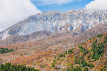 Beautiful Landscape of Base of Mountain in Autumn or Fall, Kagikaketoge Pass in Mt. Daisen in Tottori Prefecture in Japan, Nature or Travel Background