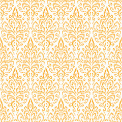 Vintage seamless luxury pattern. Gold elements on a white background. Handmade. Vintage print for textiles, packaging. Grunge texture. Vector illustration.