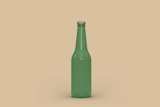 render 3d green bottle of beer with gray cap customizable