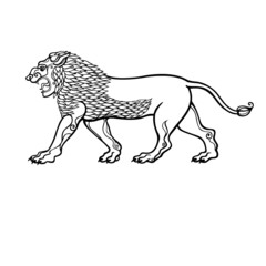 Cartoon drawing:  growling lion, a character in Assyrian mythology.  Vector illustration isolated on a white background.