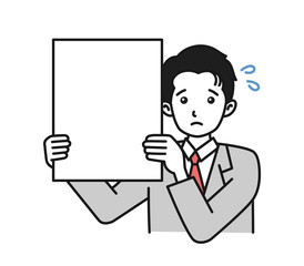 残念なお知らせをボードで見せる男性のイラスト素材