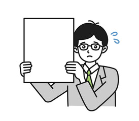 残念なお知らせをボードで見せる男性のイラスト素材