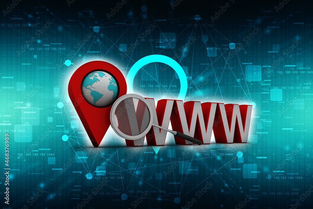 Poster 3d rendering red map pointer with www