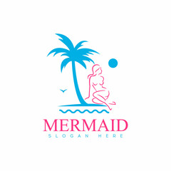 Beauty Mermaid logotype design.Girl,sea and palm.