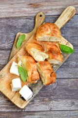 Bakery .Home made  cheese pie  with phyllo pastry and organic eggs. Traditional Bulgarian banitsa with white  feta cheese