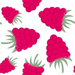 Raspberry seamless pattern. Background with bright garden berries. Template for wallpaper, packaging, product and fabric design, vector illustration.