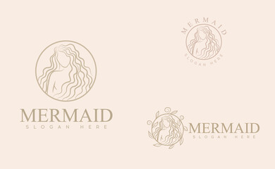 Beauty Mermaid logotype design.Girl,sea and palm.