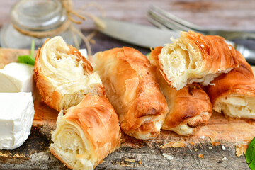 Bakery .Home made  cheese pie  with phyllo pastry and organic eggs. Bulgarian banitsa