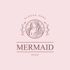 Beauty Mermaid logotype design.Girl,sea and palm.