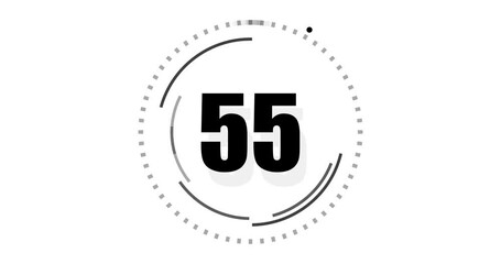 Minimal countdown timer animation from 60 to 0. Modern art design animated black numbers on white background for keying. 4K video animation. Time motion graphic. One minute countdown. 